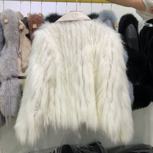 Load image into Gallery viewer, Winter Clothes Women Raccoon Dog Fur Car Stripe Fur Coat Women&#39;s Short Knitting Wool Suit Collar Locomotive Coat FS21125