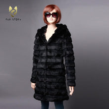 Load image into Gallery viewer, Women&#39;s Genuine Rabbit Fur Coat Women with Big Hoodie Outwear 151255