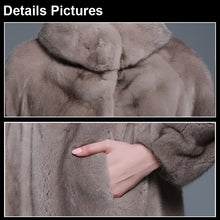 Load image into Gallery viewer, Women&#39;s Genuine Mink Fur Coat Long Sleeve Silver Blue Color Color Outerwear 161207