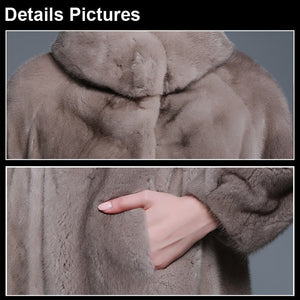 Women's Genuine Mink Fur Coat Long Sleeve Silver Blue Color Color Outerwear 161207