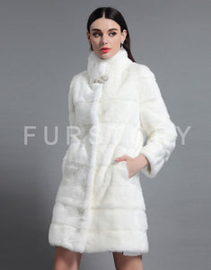 Women's Genuine Mink Fur Coat Women Hem Removable Fur Overcoat 161143