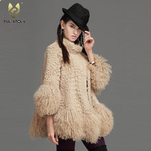 Load image into Gallery viewer, Women&#39;s Genuine Rabbit Fur Coat with Mongolia Lamb Fur Big Skirt Hem 151180