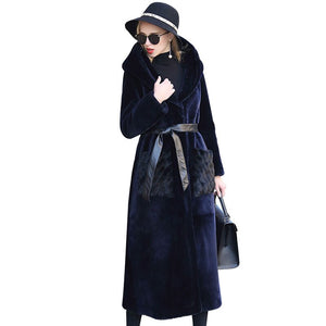 Winter Coat Women Fur Coat Mink Mouth with Hooded Sheep Fur Coat Women Long FS21143