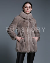 Load image into Gallery viewer, Women&#39;s Genuine Mink Fur Coat Long Sleeve Silver Blue Color Color Outerwear 161207