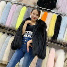 Load image into Gallery viewer, Women Stripe Hooded Medium Length White Raccoon Fur Coat 21120