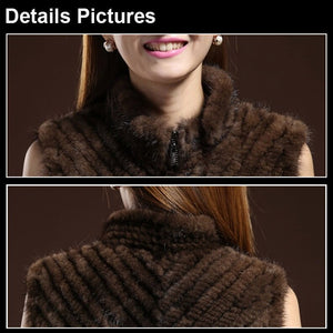 Women Vest Real Mink Fur Twill Stripes Skirt Hem Knitted 15269