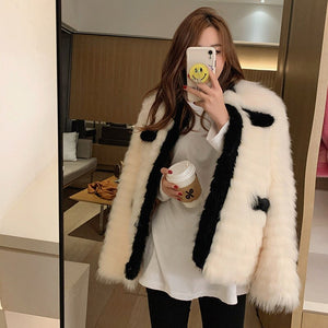 FS21122 Fur Coat Autumn and Winter 2021 New Car Stripe Fox Fur Grass Coat for Young Women