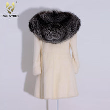 Load image into Gallery viewer, Women&#39;s Genuine Mink Fur Coat Women Big Fox Hood with Fox Hem jacket 16175