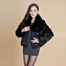 Load image into Gallery viewer, Real Rabbit Fur Coat Fox Fur Collar and Cuff Jacket Overcoat Womens&#39; Garment Winter Coat FS13074
