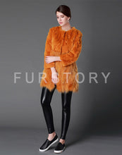 Load image into Gallery viewer, Women&#39;s Real Fur Coat Rabbit Fur Coats with Raccoon Hem Jacket