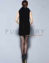 Load image into Gallery viewer, Genuine Pig Leather Suede Women&#39;s Vest  with Real Lamb Fur Collar