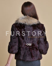 Load image into Gallery viewer, Real Rabbit Fur Coat Raccoondog Fur Collar with Hood Overcoat Jacket Waistcoat 7colors Short Version FS13073