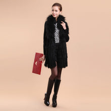 Load image into Gallery viewer, Natural Knitted Rabbit Fur Vestmongolian Lamb Fur Collar Long Vest