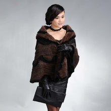 Load image into Gallery viewer, Women&#39;s Real Mink Fur Knitted Warm Shawl Natural Fur Poncho 16720