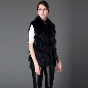 Women's Real Rabbit Fur Vest Knitted Style Natural Fur Waistcoat Female 16214