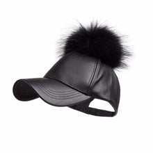 Load image into Gallery viewer, Women Baseball Cap with Fluffy Real Fur Detachable Pompom Streetwear Hip Hop Cool Hat Fur Story 17606