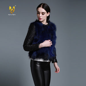 Winter Women's Raccoon fur Jacket with Genuine Sheep leather Sleeve 151220