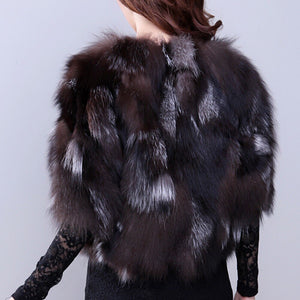 Real Silver Fox Fur Coat Jacket Overcoat Winter Coat Top Dress Nature Color 13039