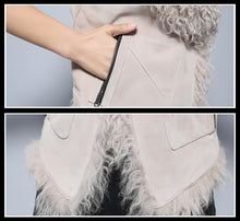 Load image into Gallery viewer, Women&#39;s Genuine Pig Leather Suede Vest with Real Lamb Fur Collar