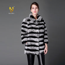 Load image into Gallery viewer, Women&#39;s Genuine Rabbit Fur Coat Women Half Sleeve Chinchilla Color Femal Overcoat