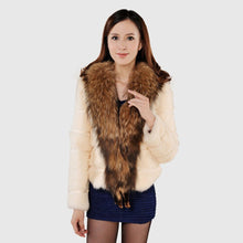 Load image into Gallery viewer, Rabbit Fur Coat Women&#39;s with Big Raccoon Fur Collar Real Natural Fur Coats Female