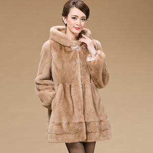 Women's Coats Real Mink Fur Coat Hoodie Slim Waist Style 16054