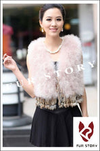 Load image into Gallery viewer, Natural Turkey Fur Vest with Rabbit Fur Fringe Jacket Coat Gilet 7 Colors