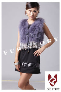 Natural Turkey Fur Vest with Rabbit Fur Fringe Jacket Coat Gilet 7 Colors