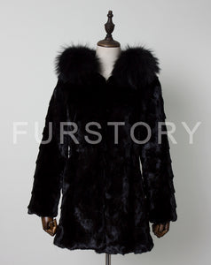 Women Real Fur Coat Natural Mink Fur Jacket Hood Winter Warm Fur Overcoat 17161