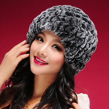 Load image into Gallery viewer, Women Knitted Real REX Rabbit Fur Hat Skullies Beanie Headgear 060108