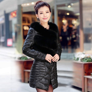 Genuine Leather Women's Winter Down Coat Real Fox Fur Collar Decoration Female Outwear