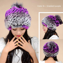 Load image into Gallery viewer, Real Rex Rabbit Fur Hat Double-use Scarf  Cap Fox Fur Decoration Pompom 14604