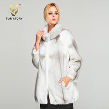 Load image into Gallery viewer, Fur Story FS18119 Women&#39;s Genuine Mink Fur Coat Stand-up Collar Overcoat