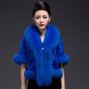 Natural Mink Coat Female with Big Fox Fur Collar Winter Jacket Women 15116
