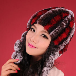 Women Beanies Real Rex Rabbit Fur Hat Ear Muffs Winter 13605