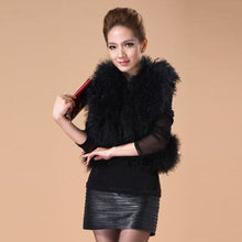 Load image into Gallery viewer, Genuine Tight Knitted Rabbit Fur Vest with Big Mongolia Lamb Fur Collar