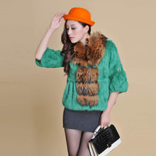 Load image into Gallery viewer, Real Rabbit Fur Coat Raccoondog Fur Collar with Hood Overcoat Jacket Waistcoat 7colors Short Version FS13073