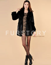 Load image into Gallery viewer, Winter Women&#39;s Rabbit Fur Coat with Fox Fur Collar Black Full Sleeve Natural Fur Coats Female