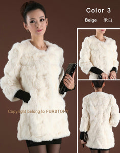 Real Rabbit Head Fur Coat Overcoat Jacket Womens' Top Garment Gilet Winter Dress Long Version Fur Story FS13017