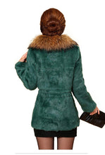 Load image into Gallery viewer, Natural Rabbit Fur Coat Supper Big Raccoon Fur Collar Women Overcoat