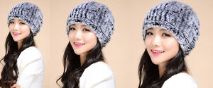 Women's Hats Knitted Real REX Rabbit Fur Beanie Hat 14603