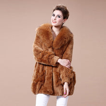 Load image into Gallery viewer, Coats for Women REX Rabbit Fur Coat Fox Fur Collar Jacket Overcoat 010105