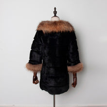 Load image into Gallery viewer, Woman&#39;s  Real Rabbit Fur Coat Raccoon Fur Collar &amp; Cuff Hood Overcoat   010129L