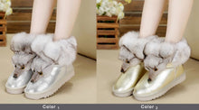 Load image into Gallery viewer, Winter Genuine Cow Leather Shoes Snow Boots Real Fox Fur  Warmer Increased Women Boots Shoes FS14901