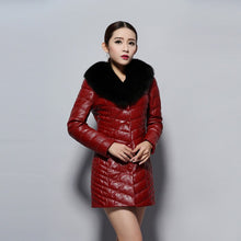 Load image into Gallery viewer, Genuine Leather Coat Female with Real Fox Fur Collar Outwear Winter Women&#39;s Down Coat