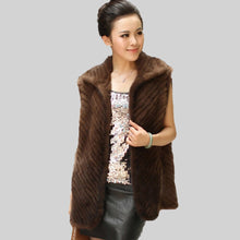 Load image into Gallery viewer, Women&#39;s Real Mink Fur Vest Diagonal Stripes Design Real Fur Vest Female 15225