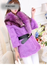 Load image into Gallery viewer, Natural Rabbit Fur Coat Jacket Real Raccoon Dog Fur Collar Trim Thick Jacket