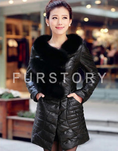 Genuine Leather Women's Winter Down Coat Real Fox Fur Collar Decoration Female Outwear