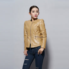 Load image into Gallery viewer, Genuine Sheep Leather Jacket Women&#39;s Leather Motorcycle Jacket