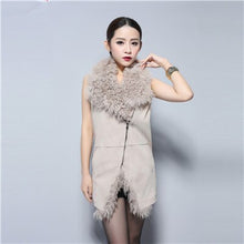 Load image into Gallery viewer, Genuine Pig Leather Suede Women&#39;s Vest  with Real Lamb Fur Collar